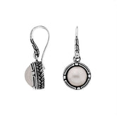 AE-6171-PEW Sterling Silver Round Shape Earring With White Pearl Jewelry Bali Designs Inc